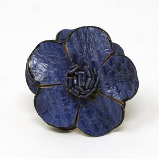Lederring Blume blau